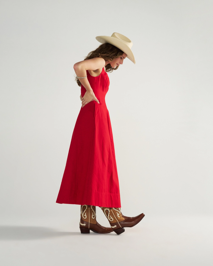 Full view of The Sadie Vintage - Brown Multi Cowhide on model