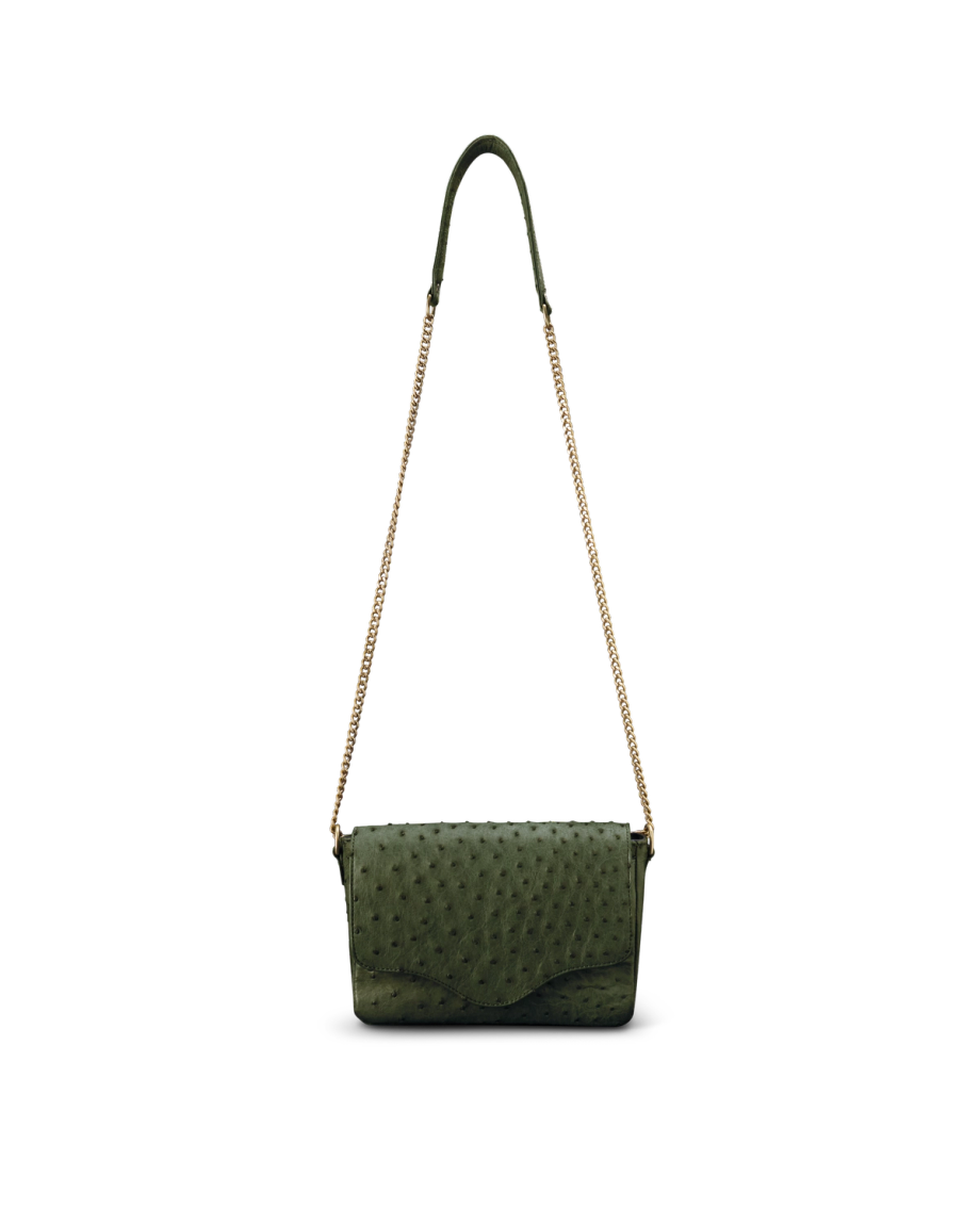 Front view of Ostrich Shoulder Bag - Forest Green on plain background