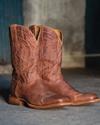 Close up of the Doc Scotch Goat Broad Square Toe cowboy boots in Brown