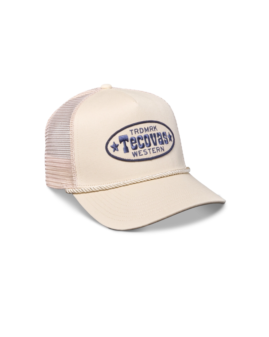 Quarterfront view of Trademark Trucker Hat - White on plain background