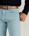 Closeup detail view of Men's Slim Straight Stretch Denim - Light Stone Wash