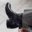 The Marshall Midnight Crocodile Cowboy boots in Black close up