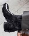 The Marshall Midnight Crocodile Cowboy boots in Black close up