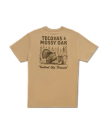 Back view of Men's Tecovas x Mossy Oak Turkey &amp; Boots T-Shirt - Khaki/Olive on plain background