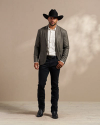 Full view of Men's Western Tweed Blazer - Gray Houndstooth on model