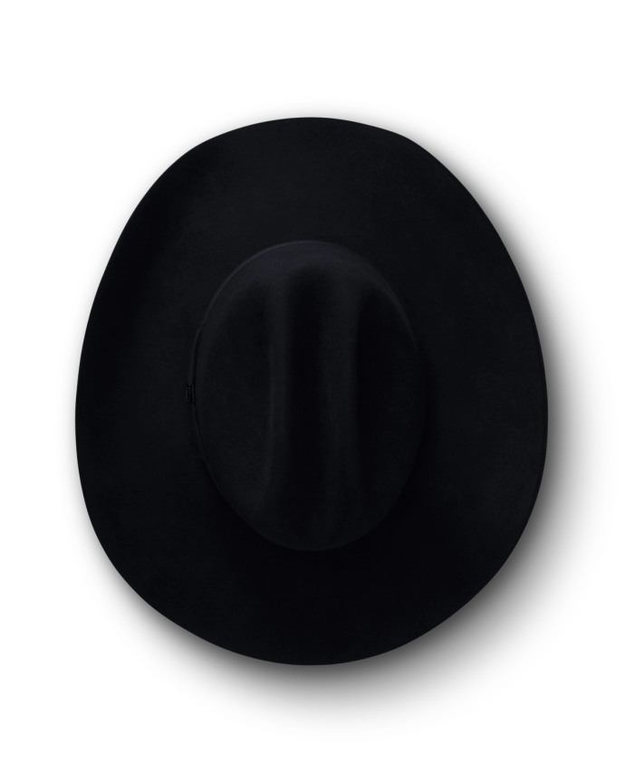 Top view of Cattleman Fur Cowboy Hat - Black on plain background