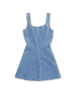 Front view of Women's Structured Mini Dress - Medium Wash on plain background