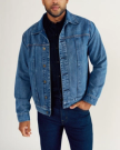 Front view of Men's Denim Ranch Hand Trucker - Medium Wash on model