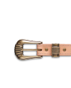 Image of the buckle of the women's art deco belt in tan