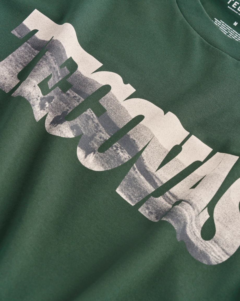 Closeup view of Men's Letter Fill T-Shirt - Hunter Green