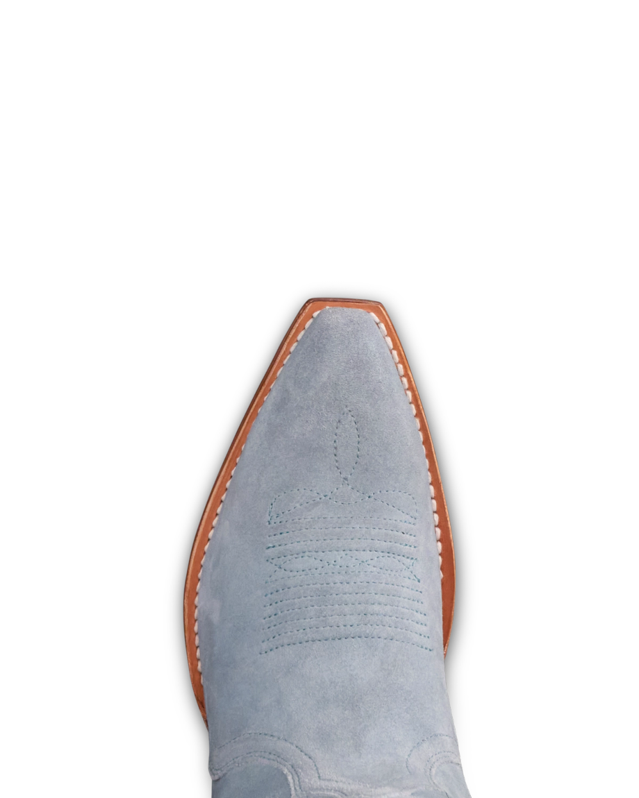 Toe view of The Loretta - Chambray Suede on plain background