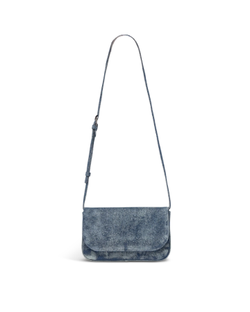Front view of Denim Shoulder Bag - Medium Wash on plain background