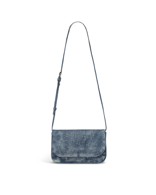 Front view of Denim Shoulder Bag - Medium Wash on plain background