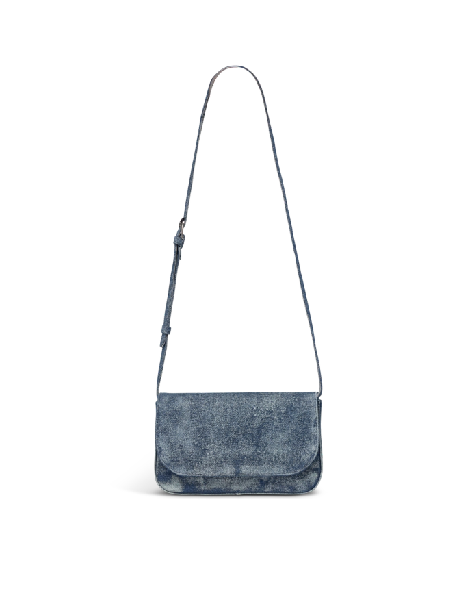 Front view of Denim Shoulder Bag - Medium Wash on plain background