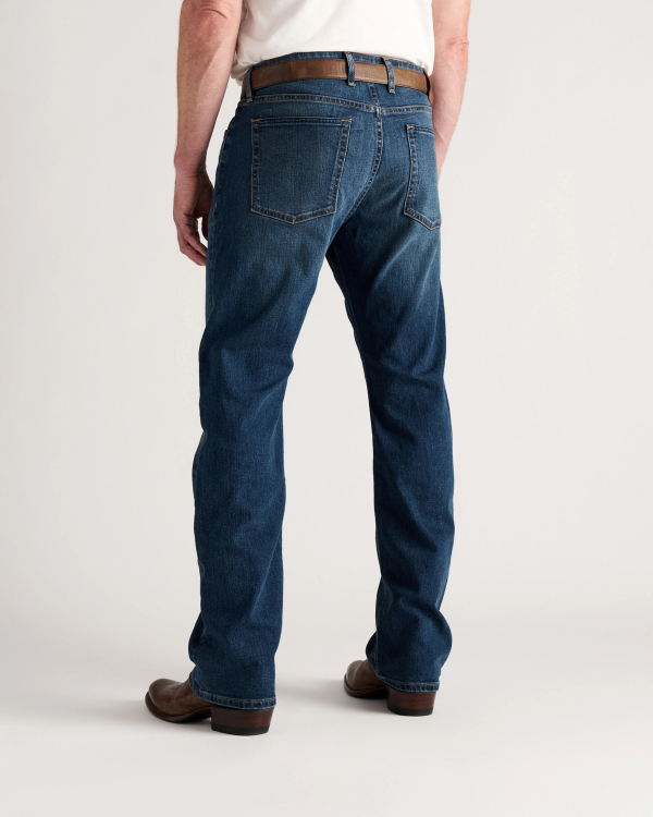 Back view of Men's Straight Stretch Denim - Medium Dark on model