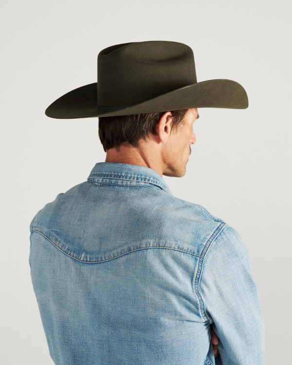 View of Cattleman Wool Cowboy Hat - Dark Olive