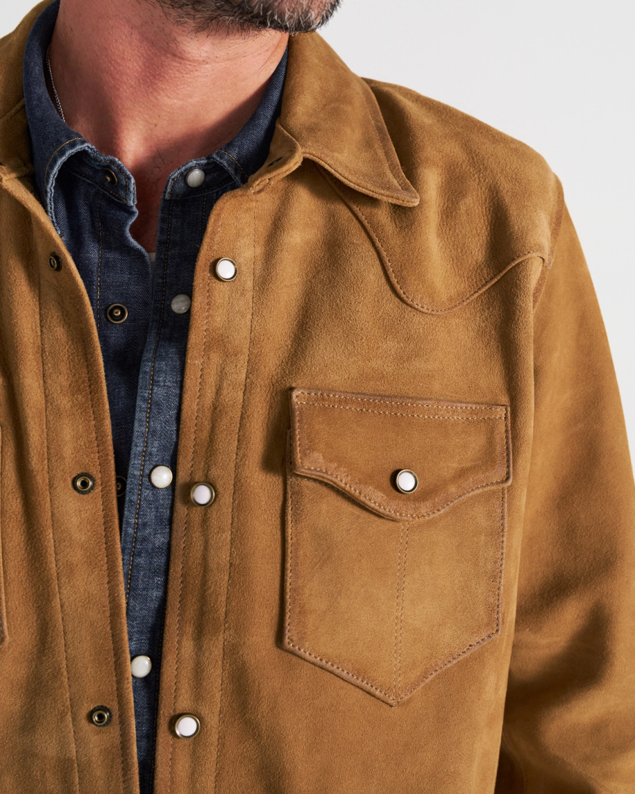 Closeup detail view of Men's Roughout Overshirt - Camel
