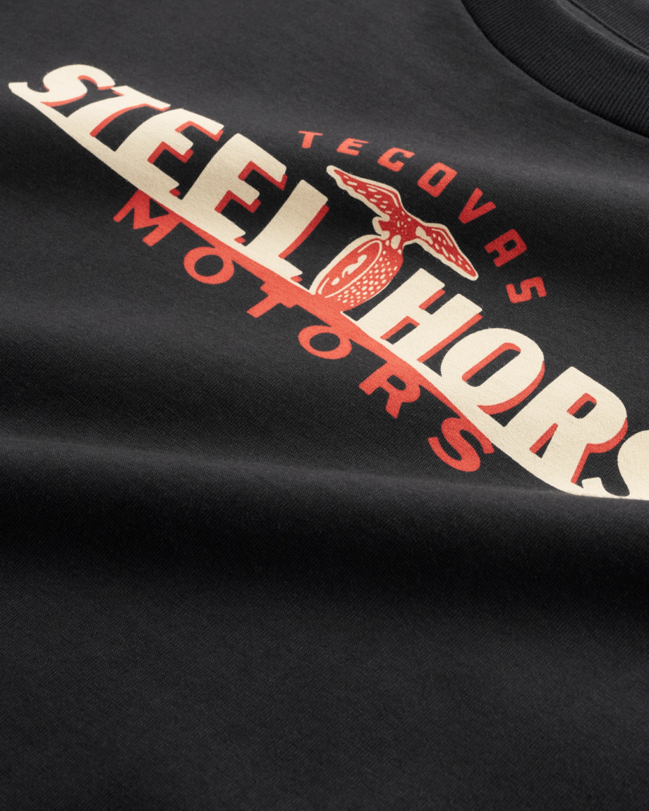 Closeup view of Men's Steel Horse Motors T-Shirt - Black/Multi