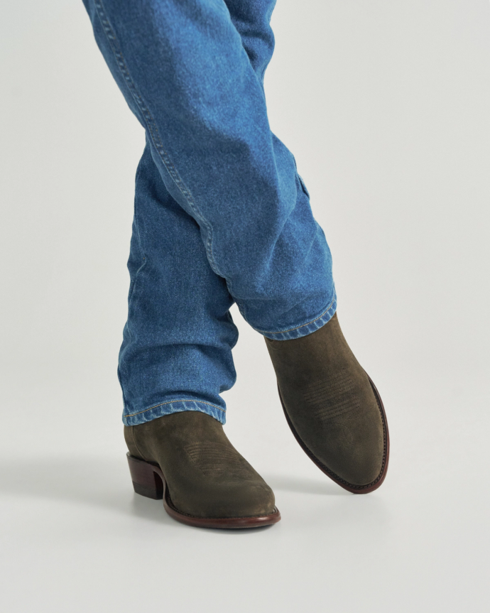 View of The Johnny - Olive Deerskin Roughout