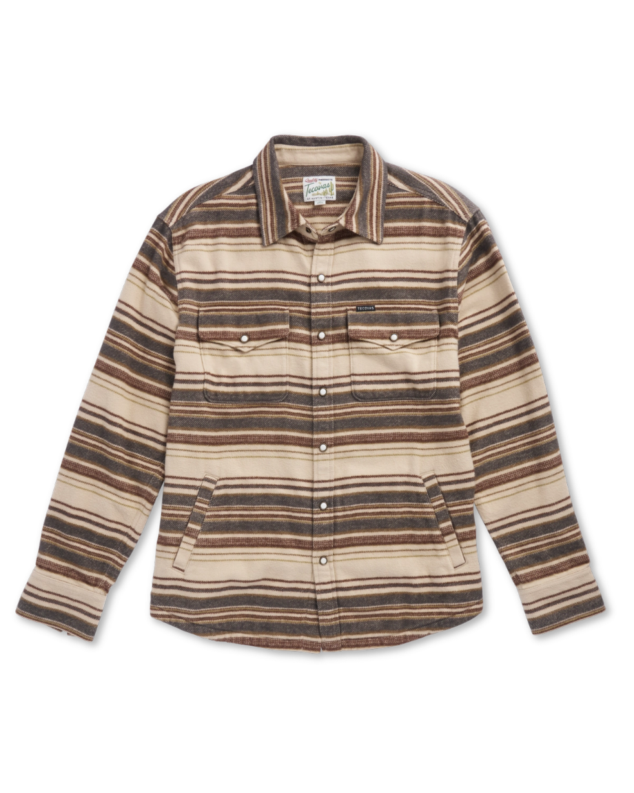 Front view of Men's Blanket CPO Shacket - Khaki / Multi on plain background