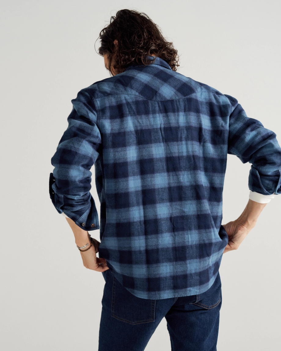 Back view of Men's Everyday Flannel LS - Navy / Evening Blue on model
