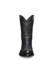 The Nash Lizard Midnight cowboy boot is shown from the front against a white background, showcasing its sleek black leather finish.
