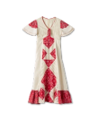 Front view of Tecovas x Cathy Hahn Vintage Bandana Patchwork Dress - Ivory / Crimson on plain background