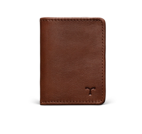 Front view of Calfskin Bifold Card Case - Bourbon on plain background