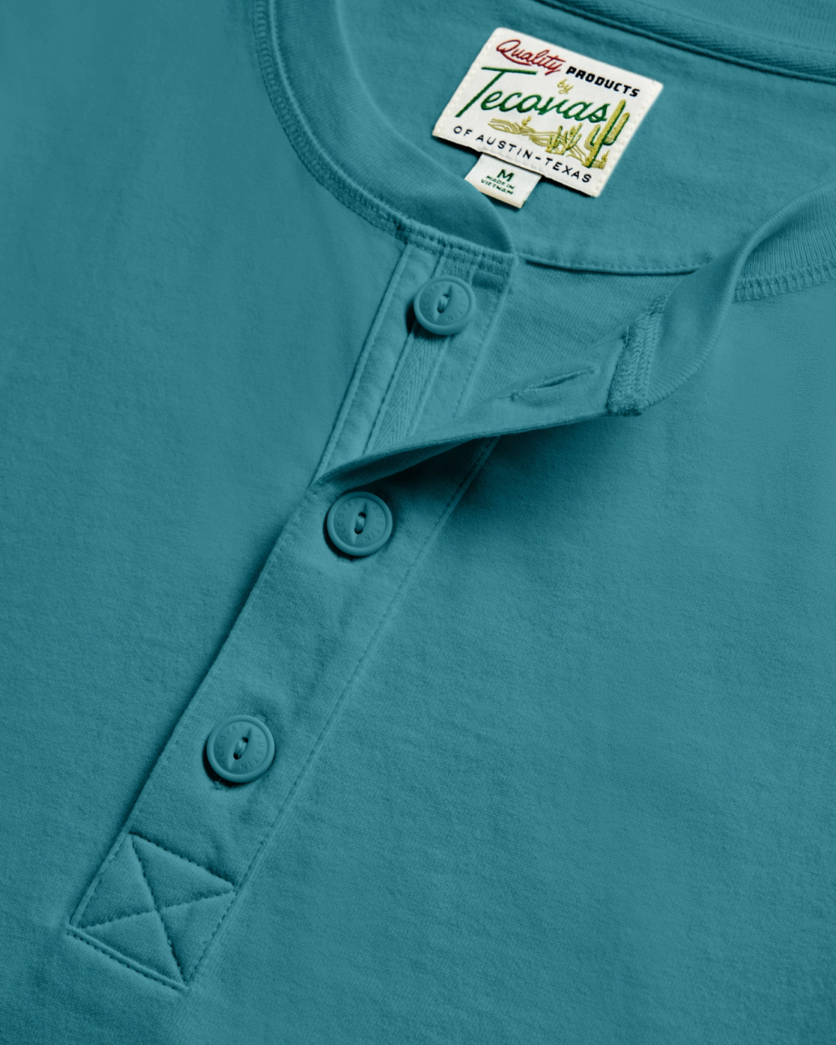 Closeup detail view of Men's Henley  LS - Hydro