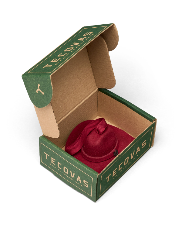 Inside view of Cattleman Hat Ornament - Red on plain background