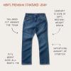 flatlay of men's premium standard jean in medium wash with callouts