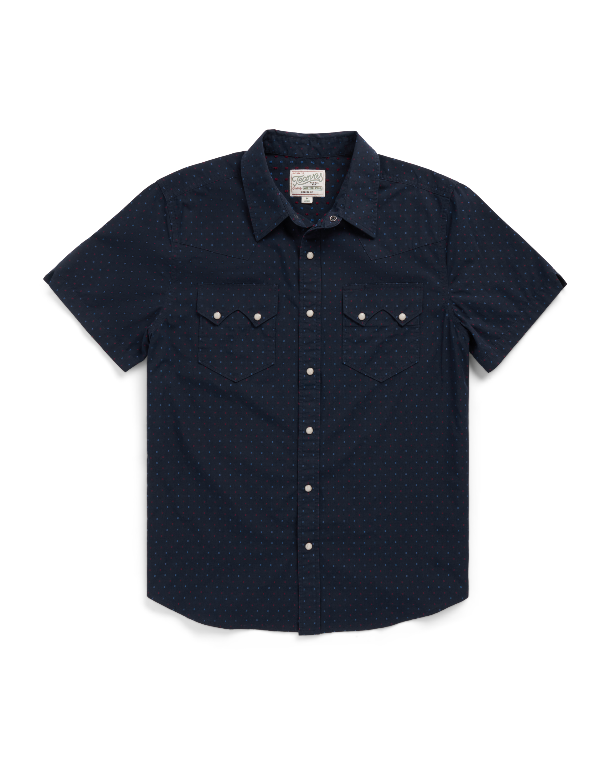 Closeup detail view of Men's Star Stitch Pearl Snap - Navy