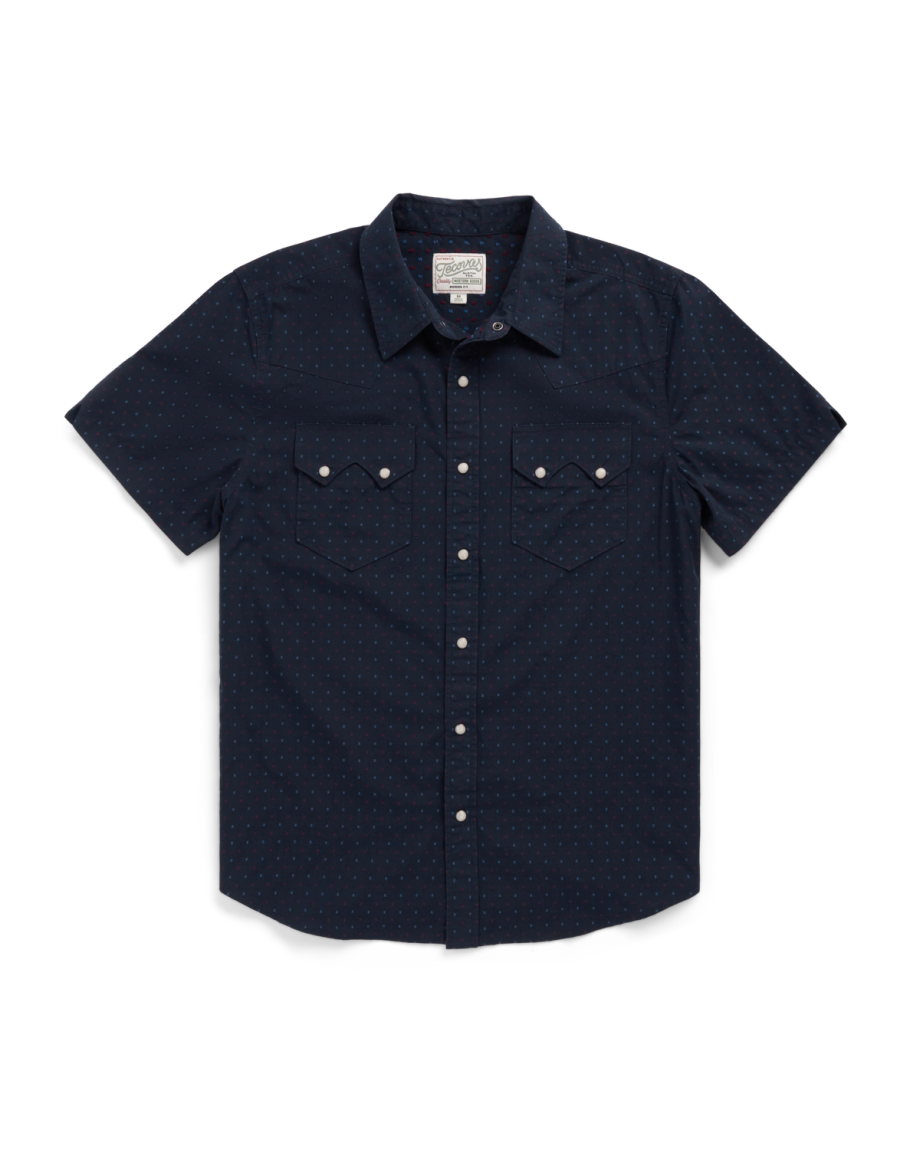 Closeup detail view of Men's Star Stitch Pearl Snap - Navy