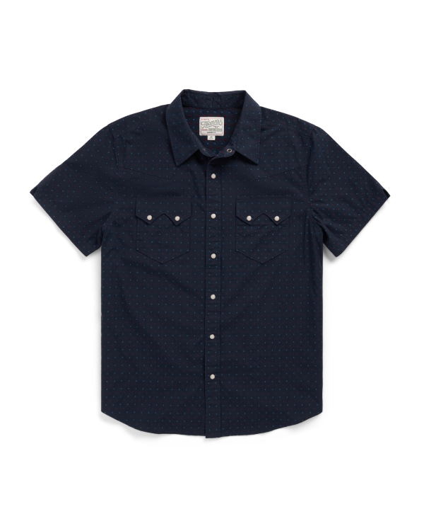 Closeup detail view of Men's Star Stitch Pearl Snap - Navy