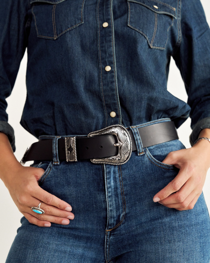 View of Women's Western 3 Piece Belt - Black