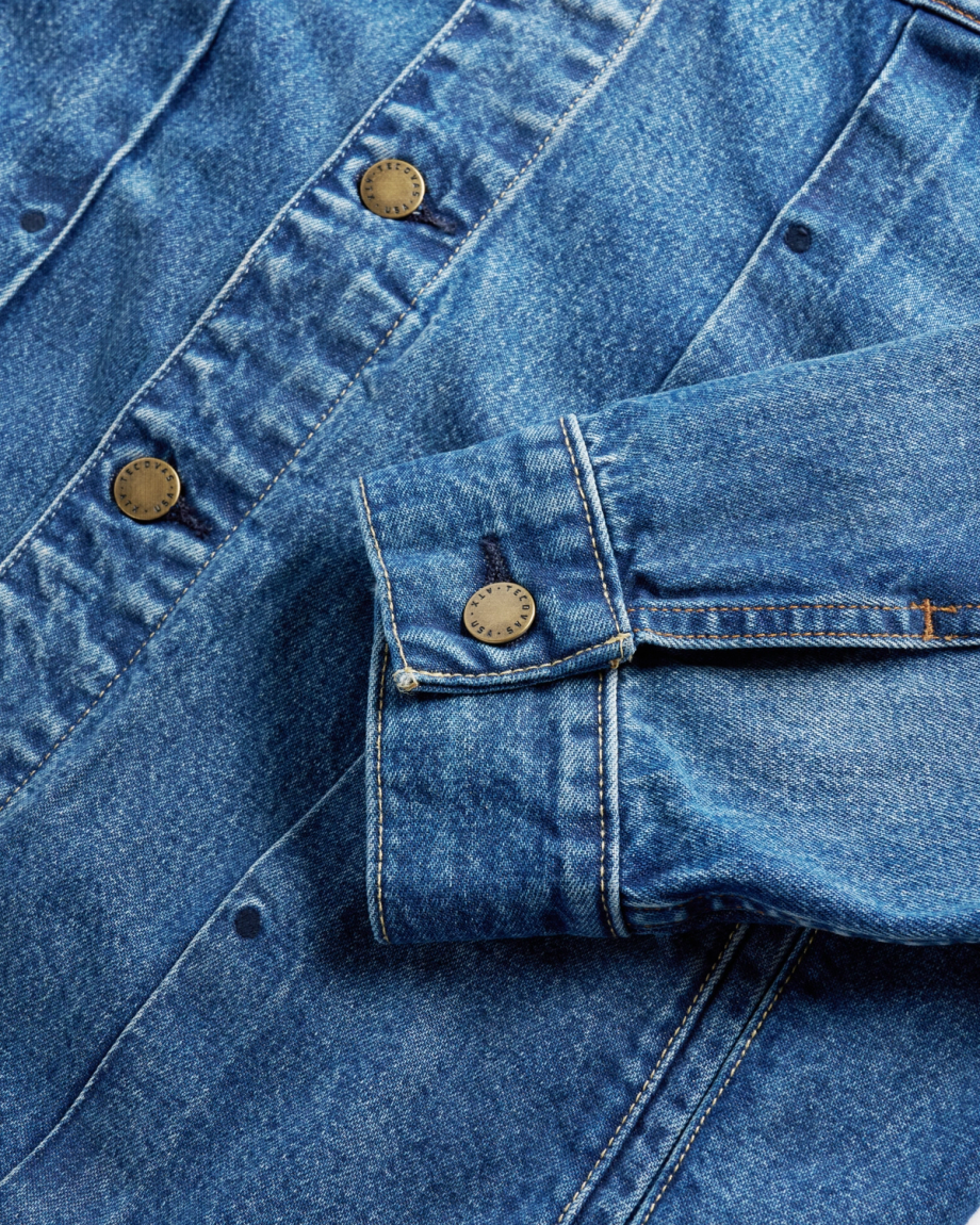 Closeup view of Men's Denim Ranch Hand Trucker - Medium Wash