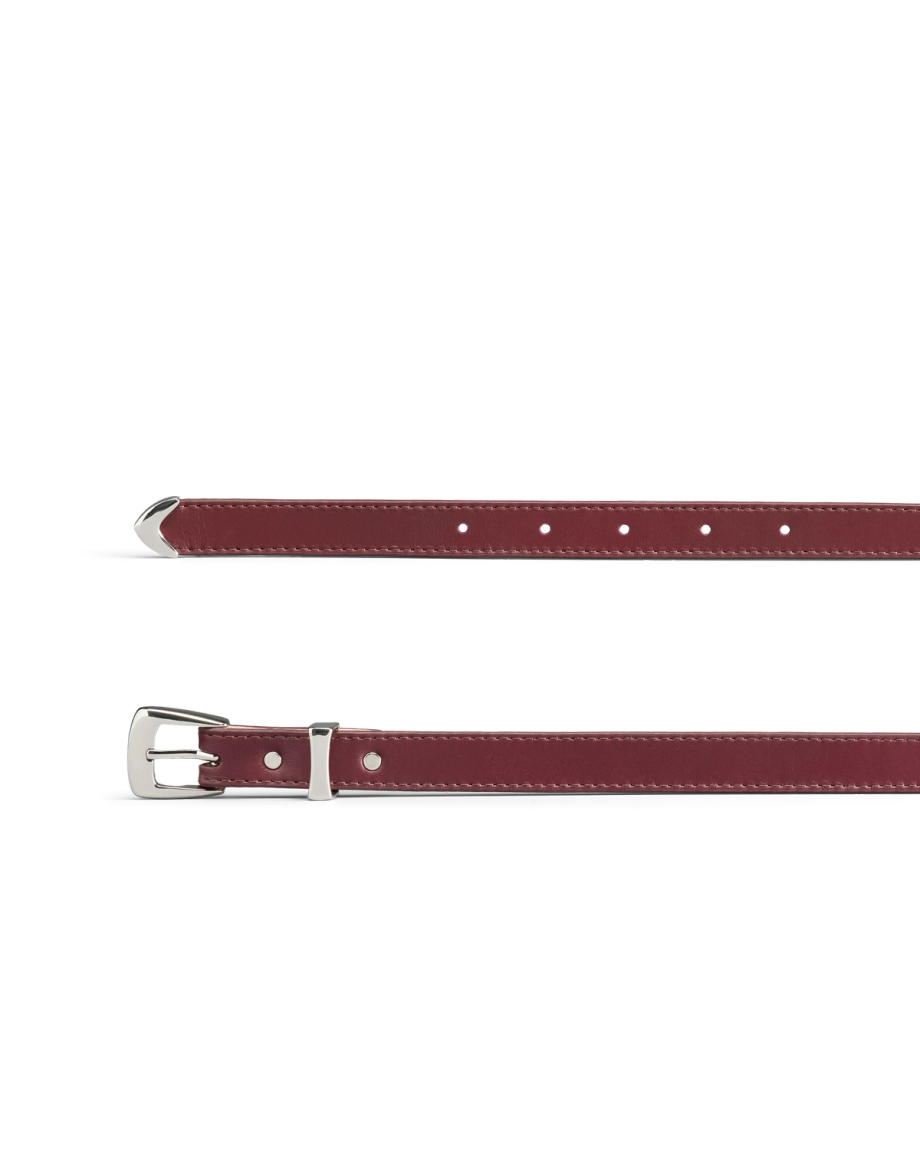 Closeup view of Women's Skinny 3 Piece Belt - Scarlet