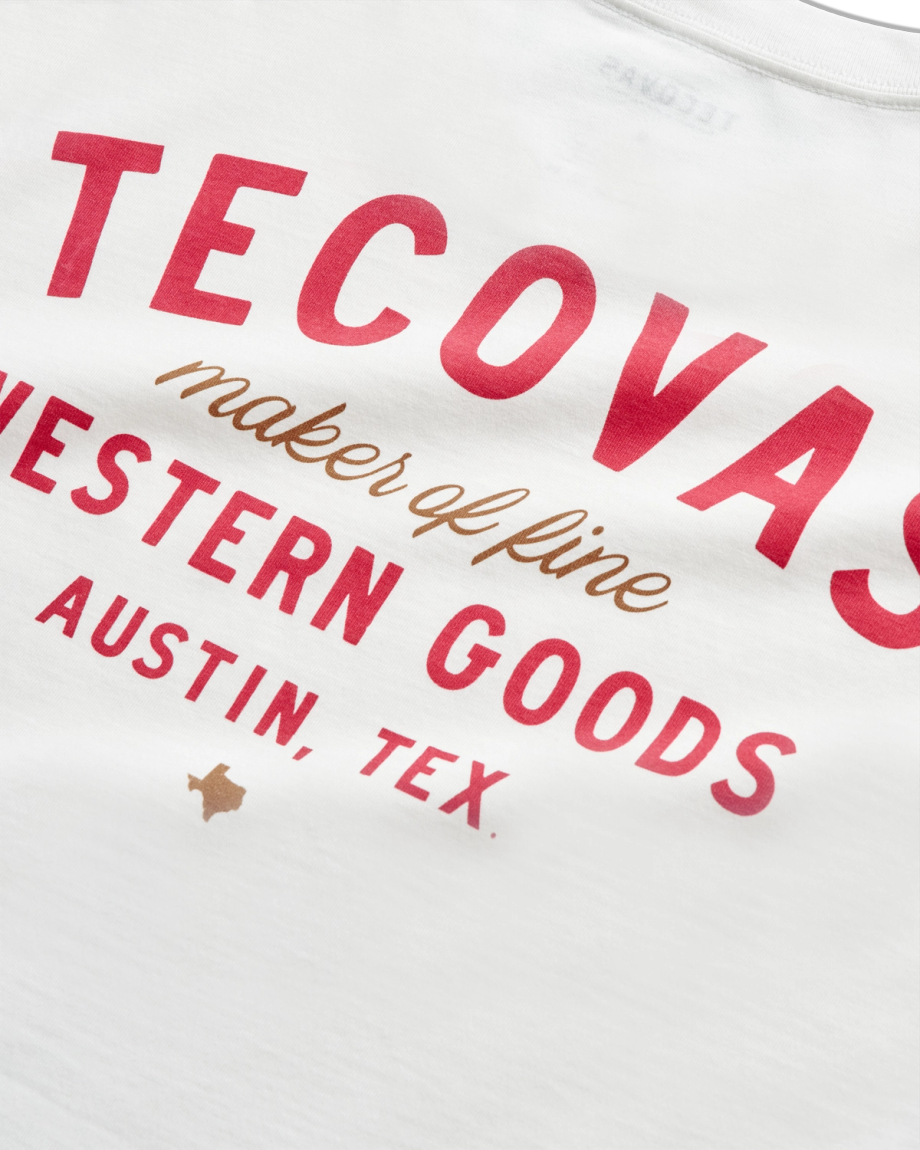 Closeup detail view of Men's Fine Makers Pocket Tee - Bone / Red