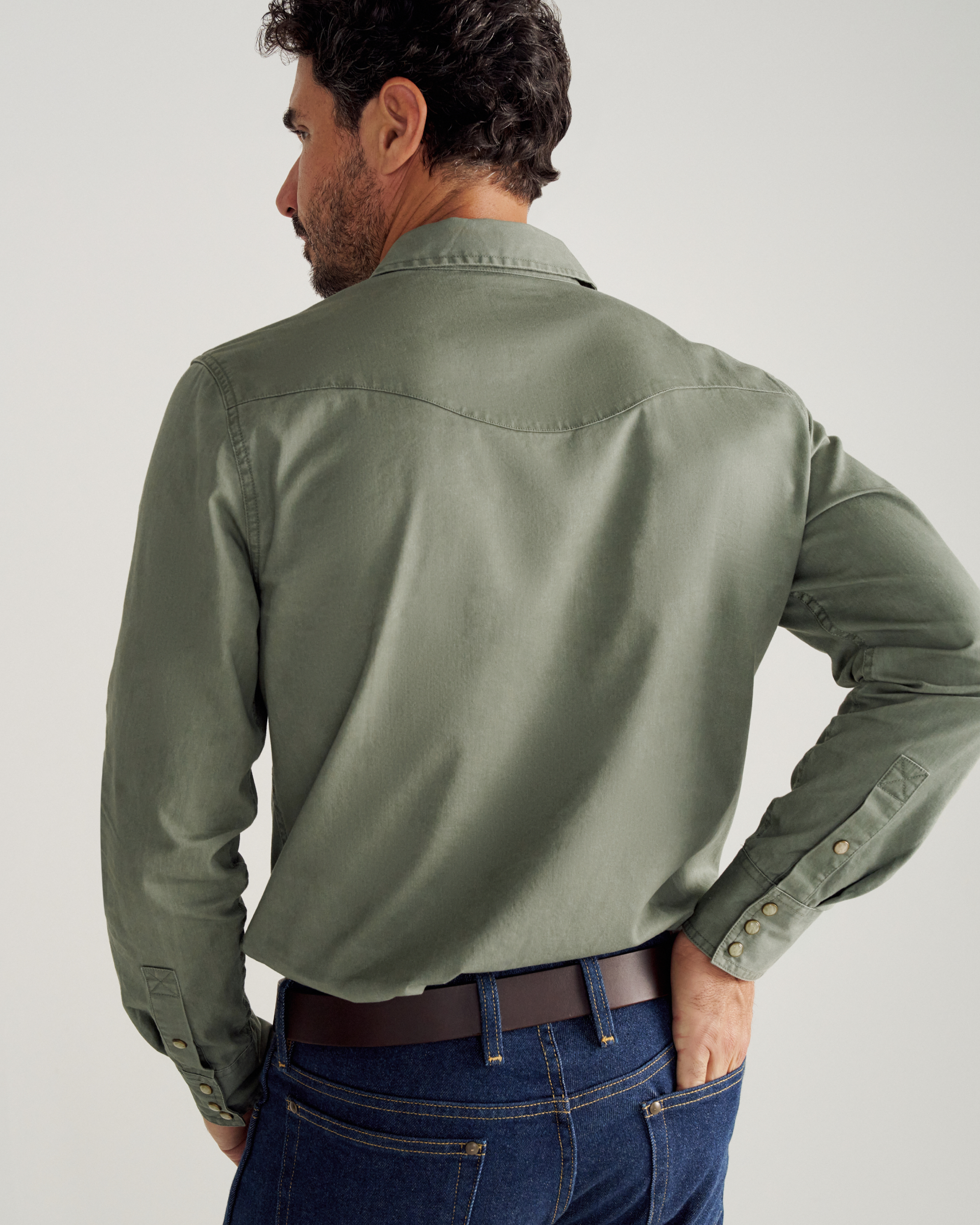 Closeup detail view of Men's Thorn Stopper Pearl Snap LS - Cactus