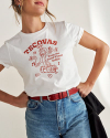 Front view of Women's Good Times Rollin Tee - Bone / Red on model