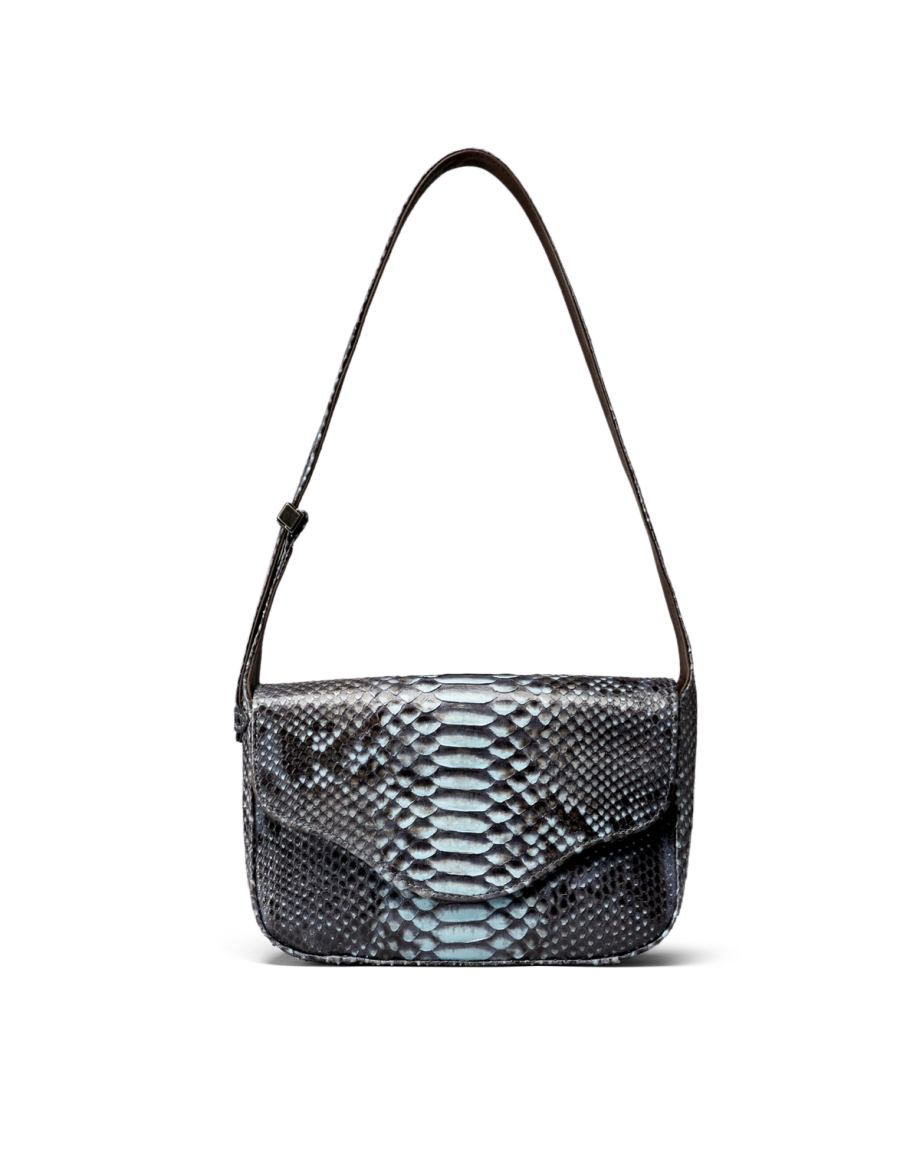 Front view of Python Shoulder Bag - Blue Multi on plain background