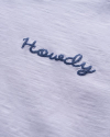 Close up of the Howdy stitching on the Women's Vintage Ringer Tee