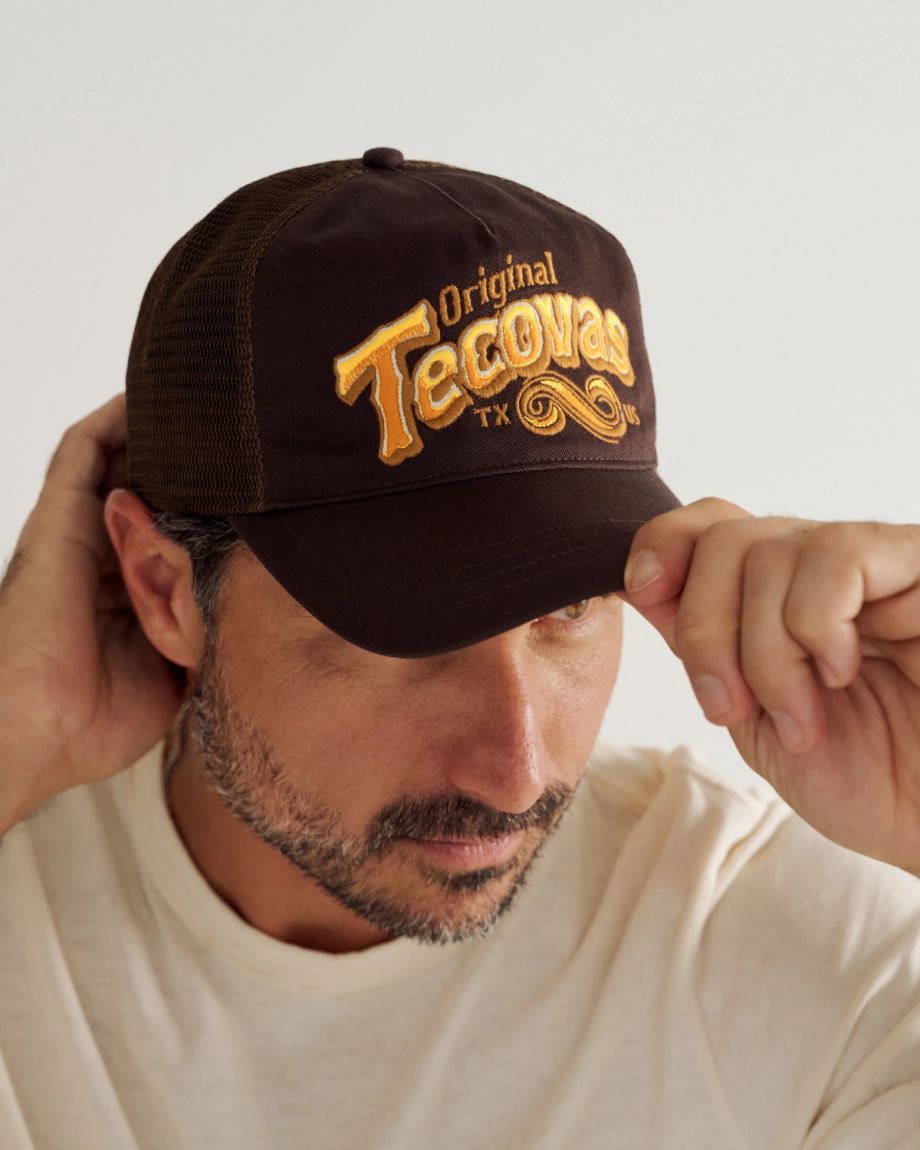 View of Original Tecovas 5 Panel Low Pro Trucker - Dark Brown