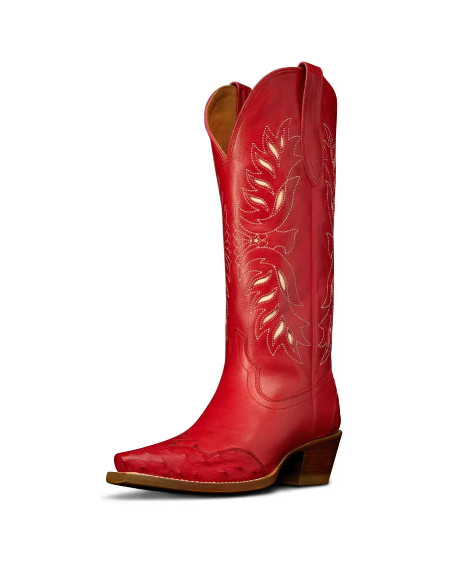 Quarterfront view of The Annie Eagle - Barn Red Cowhide on plain background