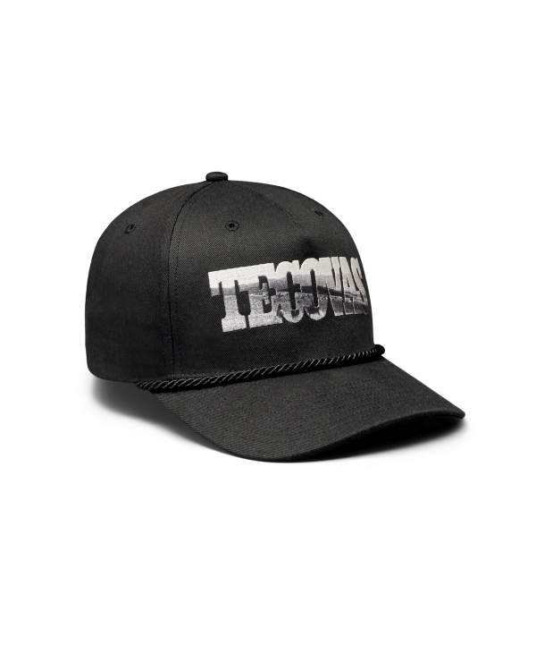 Quarterfront view of Tecovas Letter Fill Hat - Black on plain background