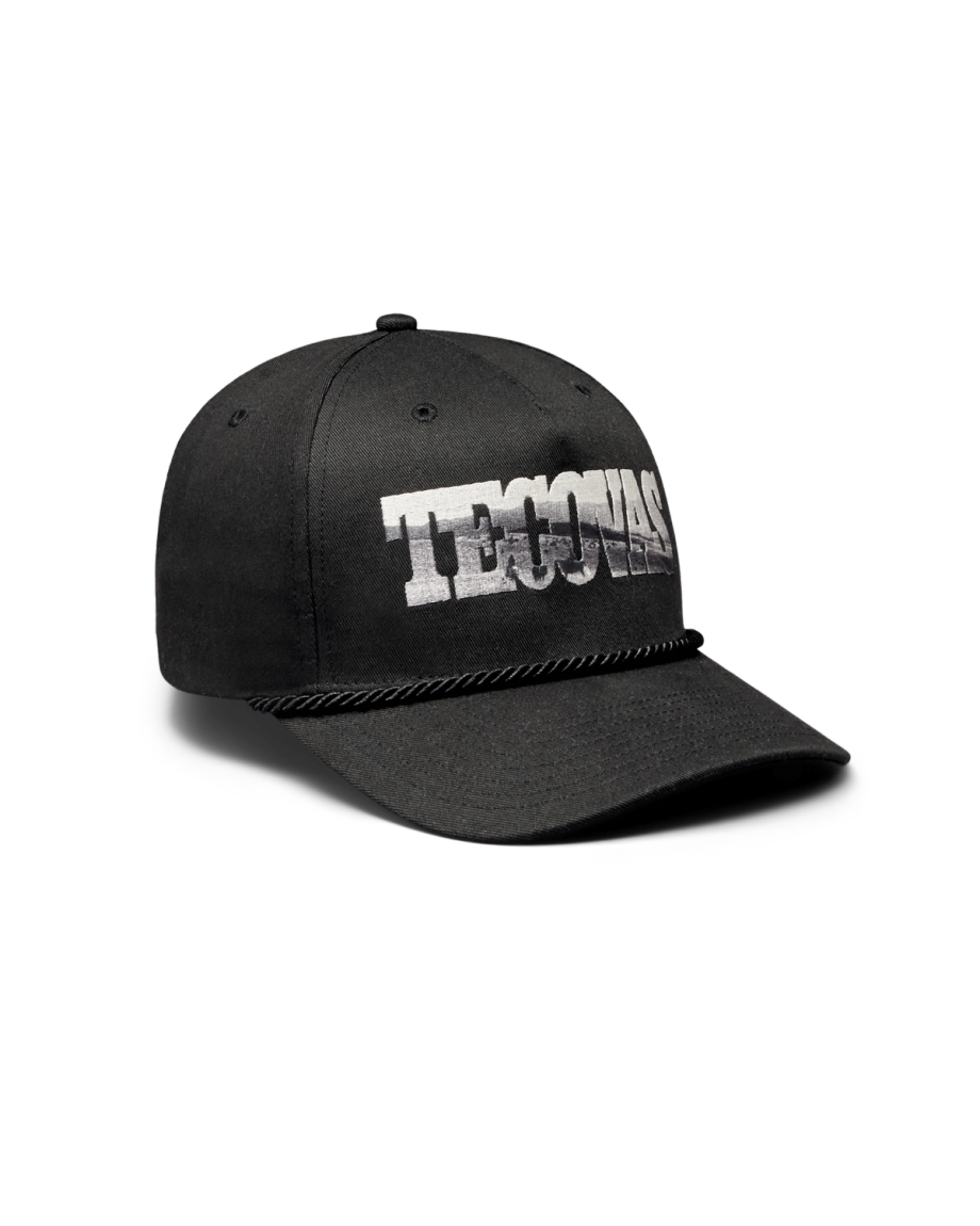 Quarterfront view of Tecovas Letter Fill Hat - Black on plain background