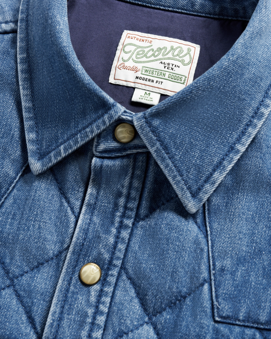 Closeup detail view of Men's Quilted Denim Shacket - Medium