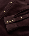 Closeup detail view of Corduroy Sawtooth Pearl Snap - Chocolate Brown