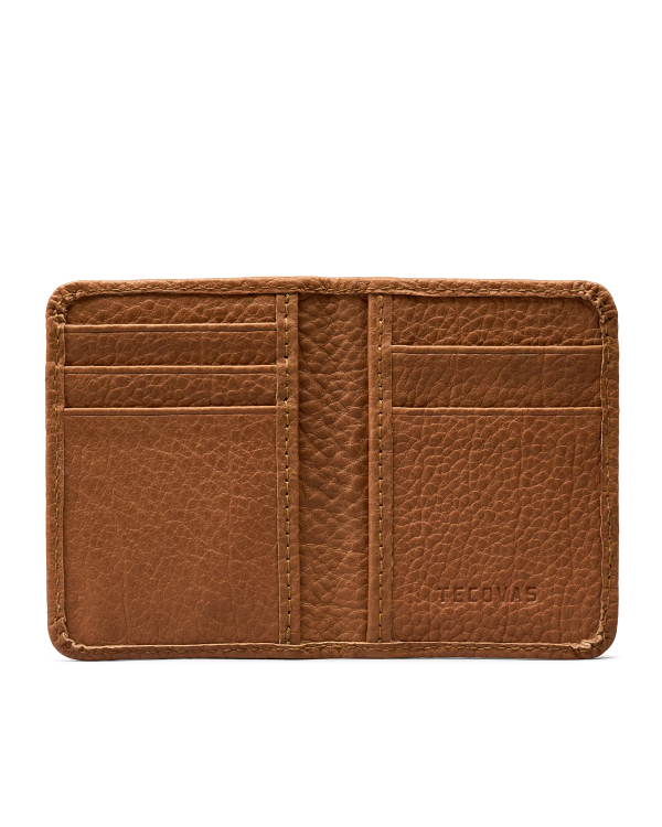 Inside view of Bison Bifold Card Case - Tan on plain background
