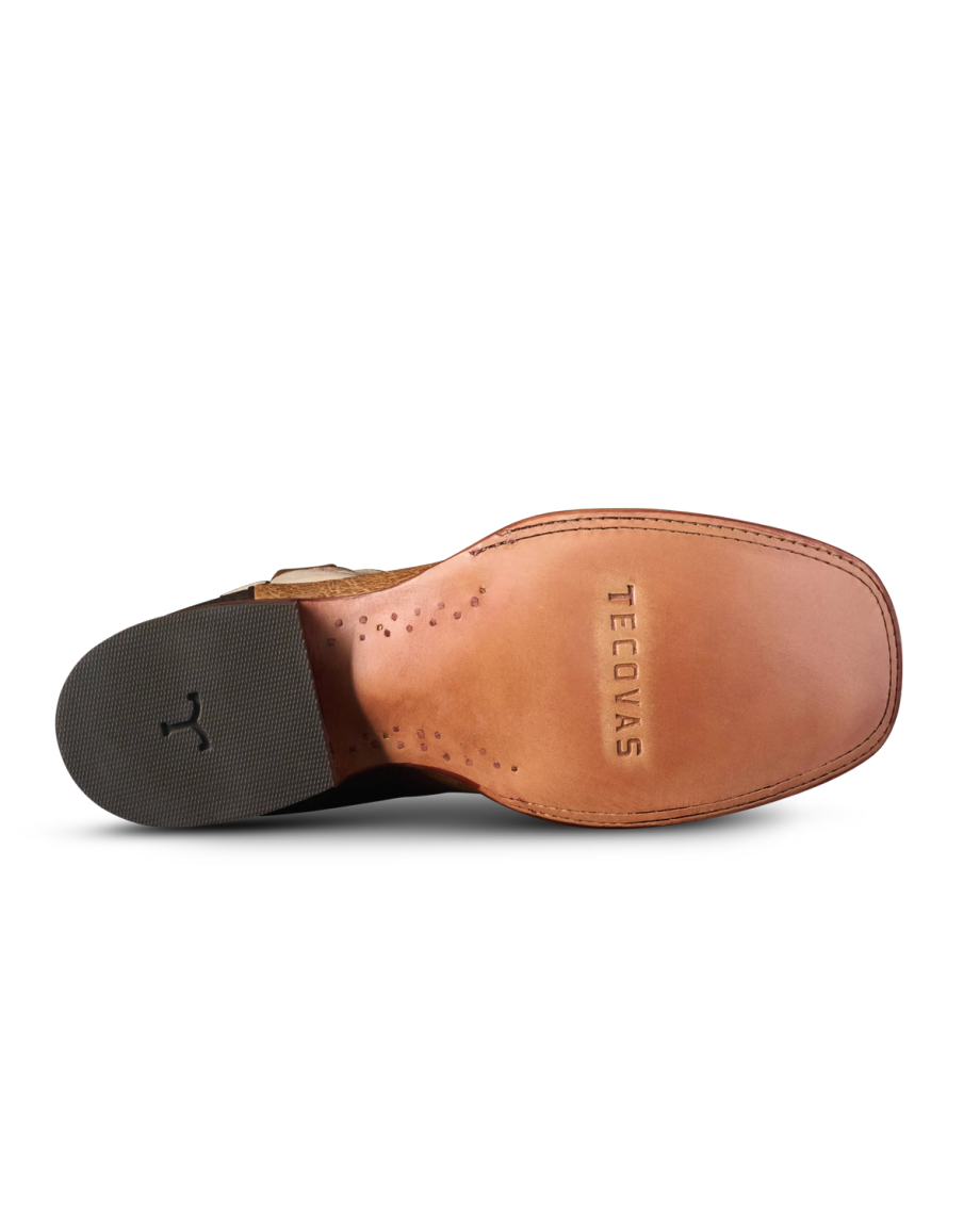 Sole view of The Doc - Tan / Bone Calfskin on plain background